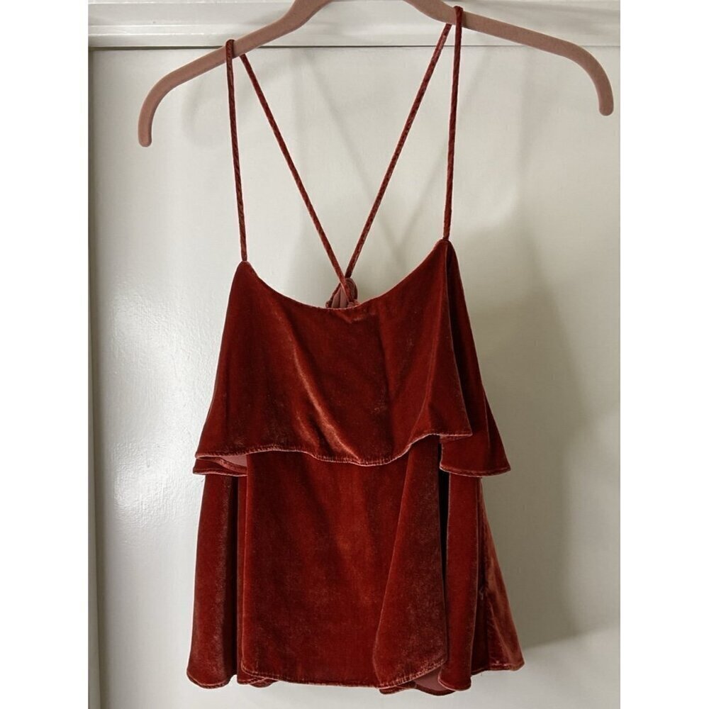 Madewell Ruffled Velour Cropped Spaghetti Strap Top Size M